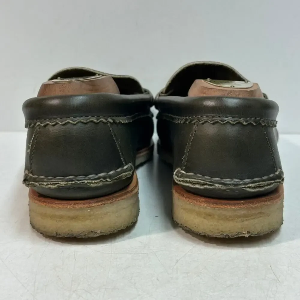WORN ONCE Quoddy True Penny Loafers Olive Green Handsewn Chromexcel Crepe 8 D
